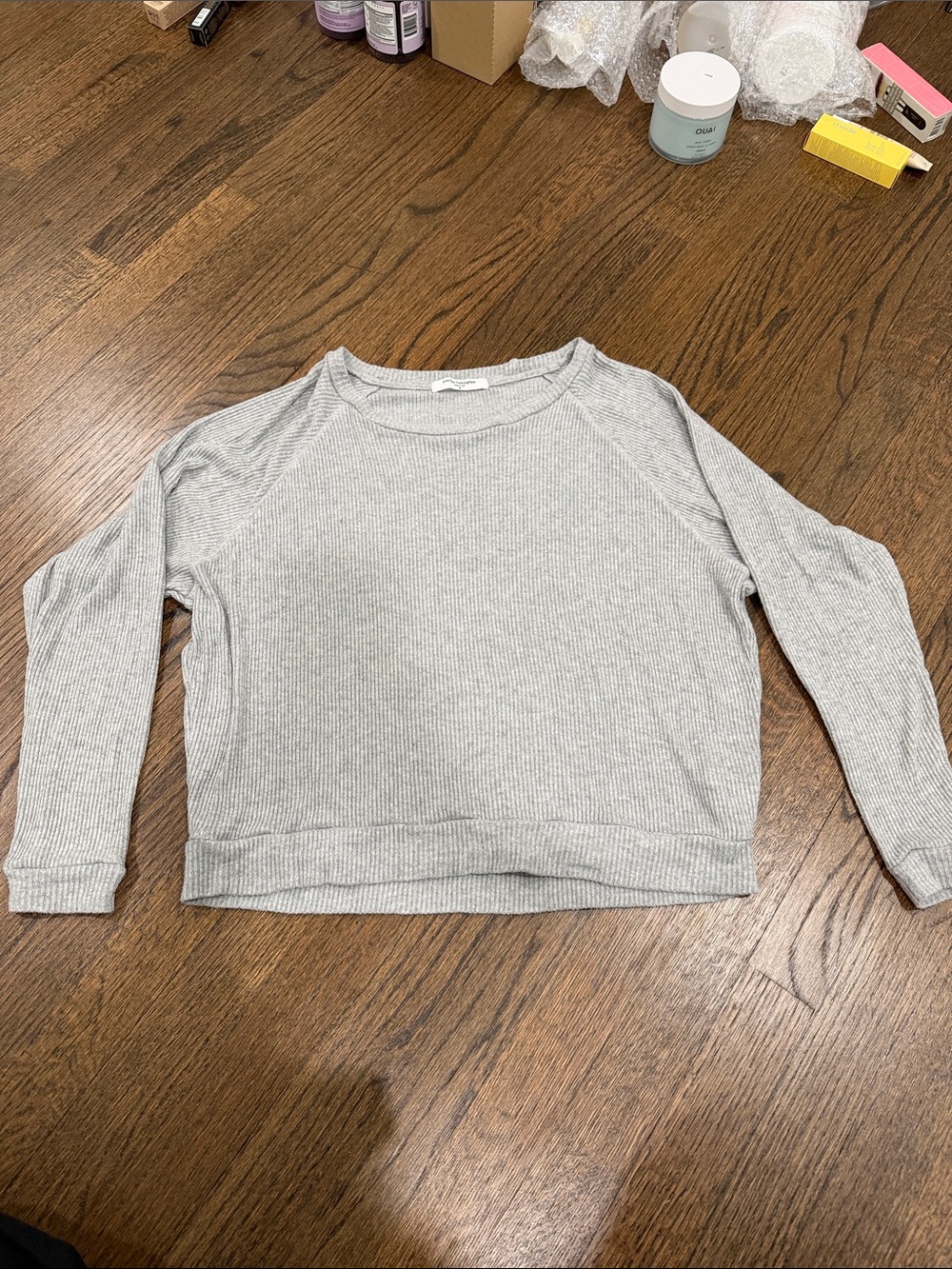 perfectwhitetee Light Gray Ribbed Long Sleeve Top